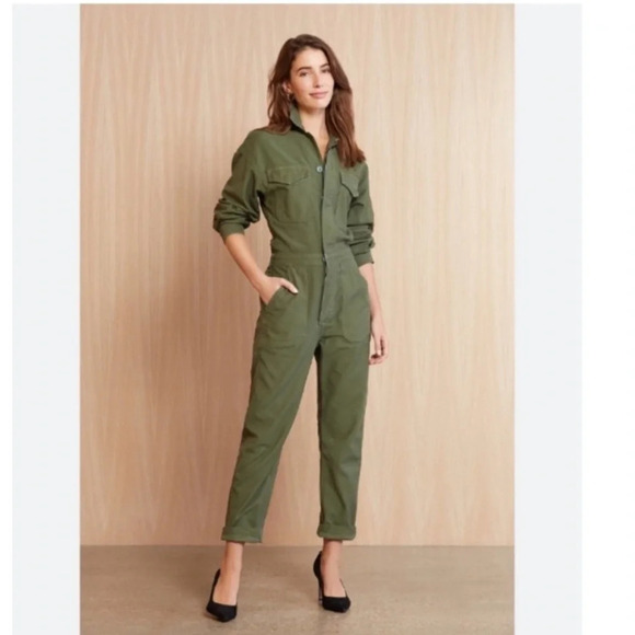 Citizens of Humanity Jumpsuit Marta Long Sleeve Cotton Utility Retreat Green M - Picture 9 of 16